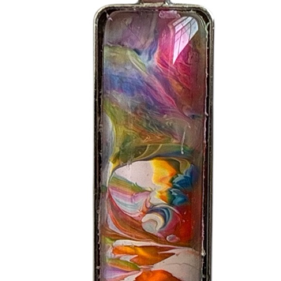 Rainbow Fluid Art Bar Pendant Cord Necklace Handmade by Svetlana Yeung - Picture 5 of 9